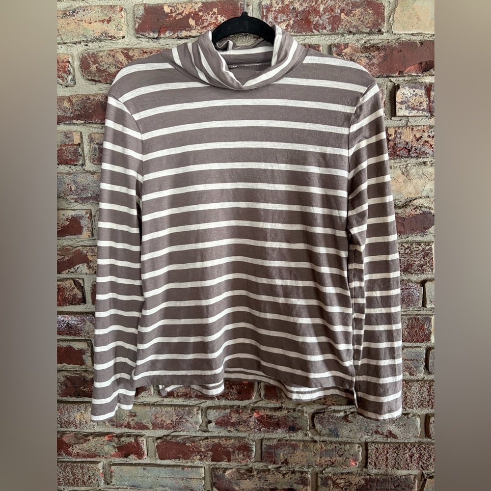 NOT FOR SALE 
Madewell Whisper Cotton Turtleneck Striped Long Sleeve Top Taupe